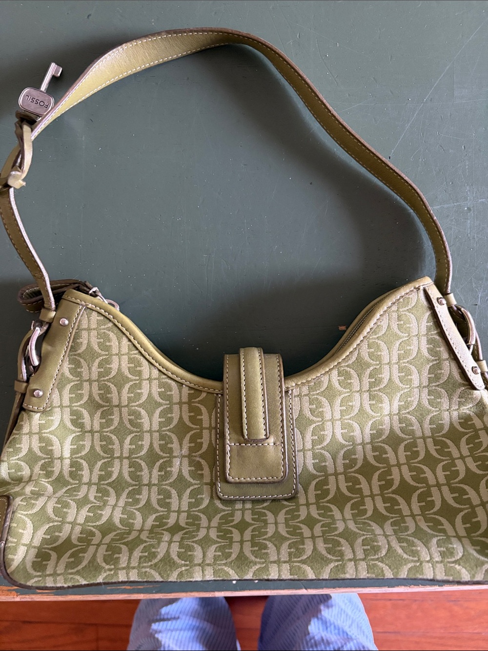 Fossil Olive Green Monogram Shoulder Bag